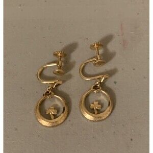 Vintage K&L 14K RG Irish Clover Earrings Dangle Drop Screw Back Rolled Gold Luck